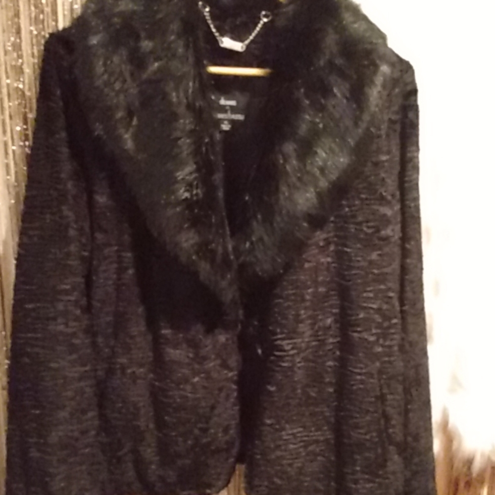 New Dennis Basso fur trim coat XL